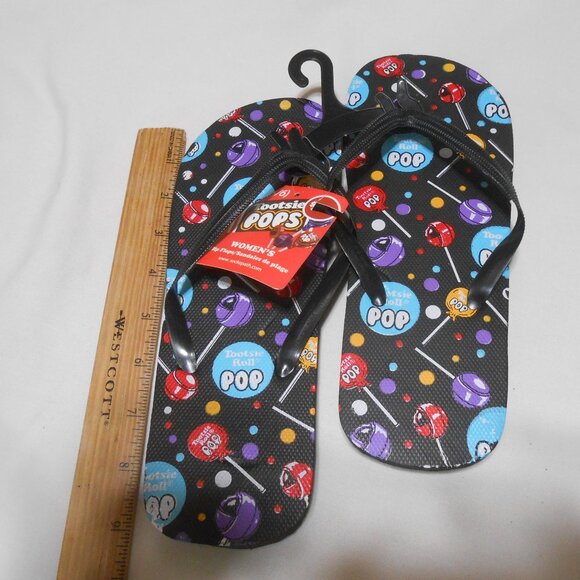 NEW Women's Flipflops Sandals Shoes size S 5/6 Tootsie Pops Design Blk Tops 👩 - Picture 1 of 9